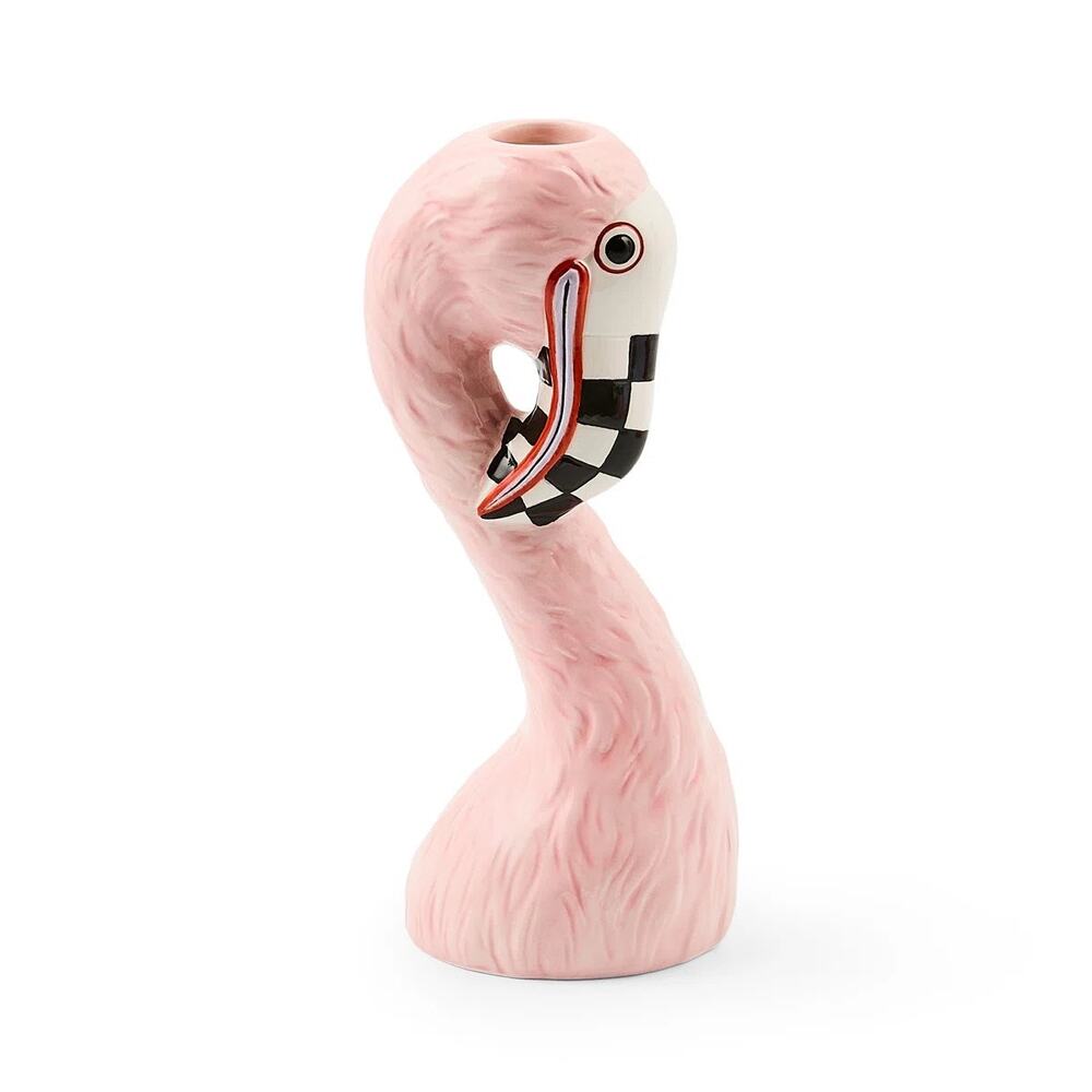 New MacKenzie-Childs Patience Brewster Flamingo Ceramic Bud Vase Chic Homeware